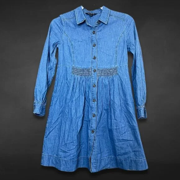 Whistles Dress Button Front Closure Long Sleeve Lightweight Denim Blue Women's 0 - Picture 3 of 11